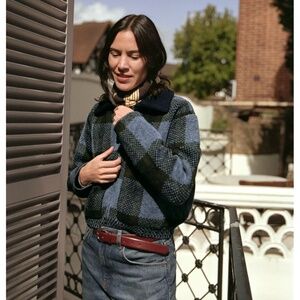 Zara blue plaid cardigan bomber